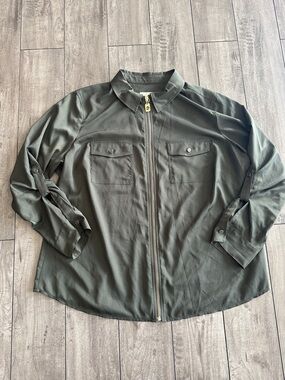 GUC Michael Kor Olive Green/Gold blouse 2X